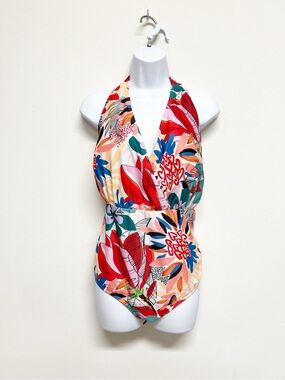 ModCloth Womens Plus Size Floral Tropical Print The Brooke Wrap Swimsuit Size 3X